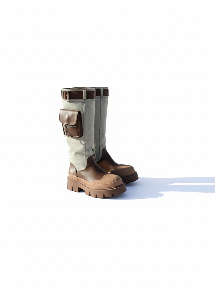 Denim Fusion: Μπότες με Τζίν Υφή και Utility Λεπτομέρειες