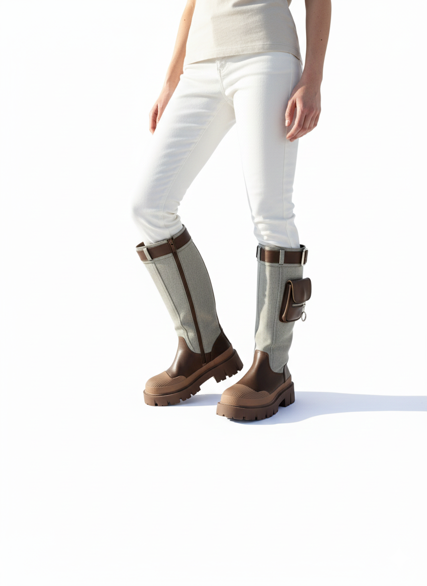 Denim Fusion: Μπότες με Τζίν Υφή και Utility Λεπτομέρειες