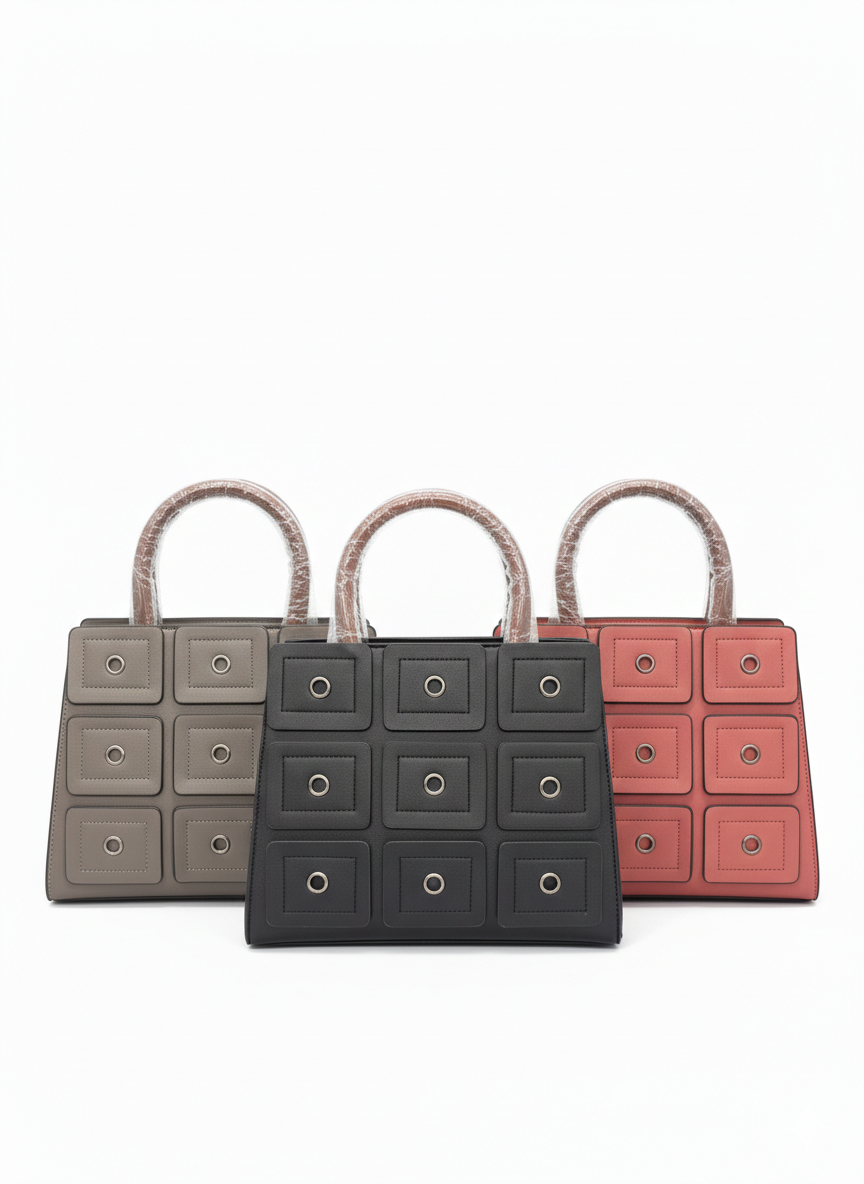 Minimalist Geometric Satchel – Τσάντα Χειρός με Ανάγλυφο Σχέδιο & Metal Eyelets